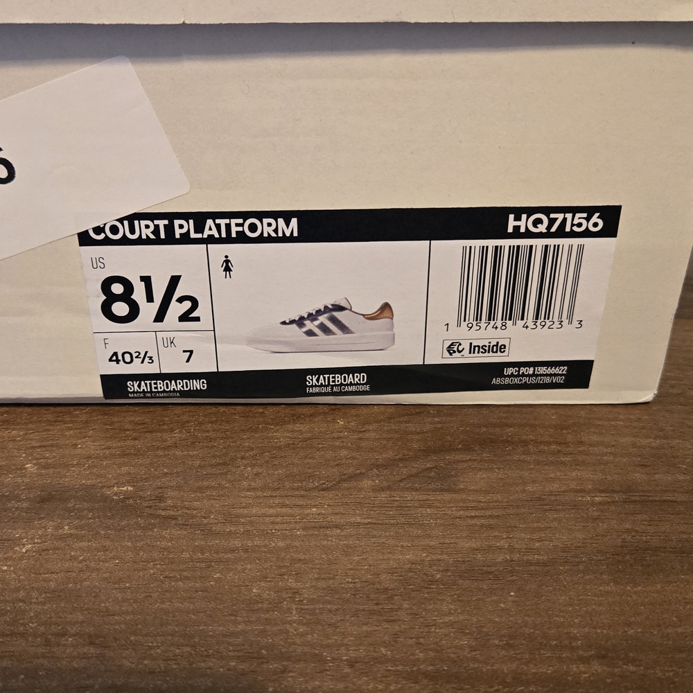 Adidas White Sneakers with Gold Accents Court Platform 8.5w - Picture 2 of 5